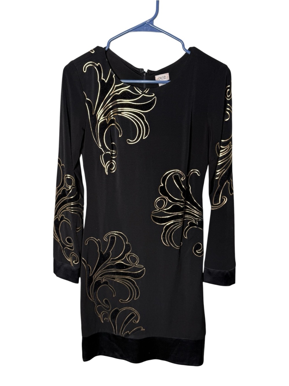 Cache Black Gold Size 2 Long Sleeve Silk Blend Dress